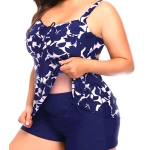 Navy Blue/White Plus Size (2X) Two-Piece Swim Suit/Tankini [NEW]